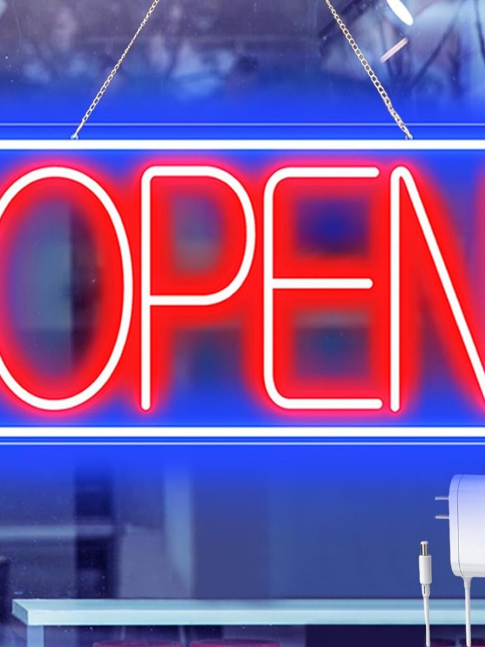 NEW KENFARI Red Blue Neon Open Sign 16.5 x 9 LED Storefront Window Light